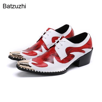 Мъжки обувки Batzuzhi в западен стил, нови дизайнерски кожени модел обувки за мъже, вечерни и сватбени Zapatos Hombre дантела, размер на US6-12