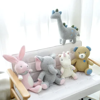 Промоция Корея ins горещ заек слон плюшен еднорог играчка камбанка сладко бебе успокояваща кукла вязаный подарък за рожден ден за децата на новороденото