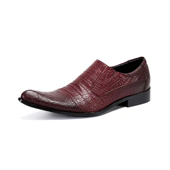 Лятна Ежедневни Нова мъжка класическа Мода обувки с индивидуален Остър Модел от Крокодилска кожа, мъжки обувки от Телешка Кожа