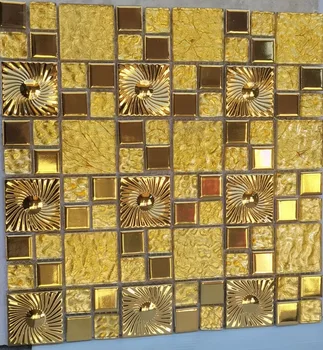 3D Златна Фолио Стъклена Смес От Неръждаема Стомана Метална Плочки За Кухня Backsplash, Стенни Плочки За Баня YUEXIN04