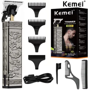 Kemei KM-H7 Реколта Електрическа Машина За Подстригване Акумулаторна Нова Машина За Подстригване Машинка за подстригване, Мъжки 0 мм Фризьорски Професионален Нож За оформяне на Брада