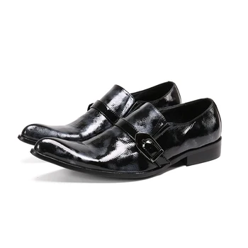 Мъжки обувки елитен марка вечерни сватбени vestidos обувки от естествена кожа, мъжки модел обувки с остри пръсти, сив мъжки лоферы мъжки обувки