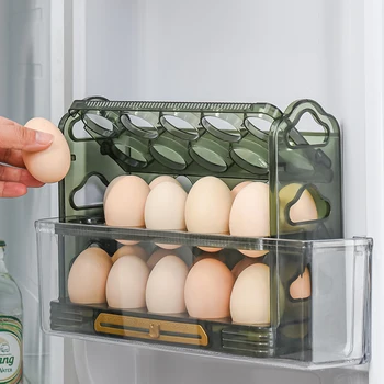 3 Слой Кутия За Яйца Творчески Флип Кутия За Съхранение На Яйца 30 Мрежи Хладилник Анти-Капка Кутии За Яйца Защита На Яйца Притежателя Штабелируемая Кухня