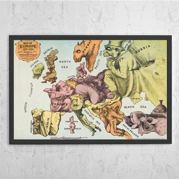 Военната карта на Европа Ретро Постер Платно Артистични Щампи Декорация на дома, Стенни живопис (Без Рамка)