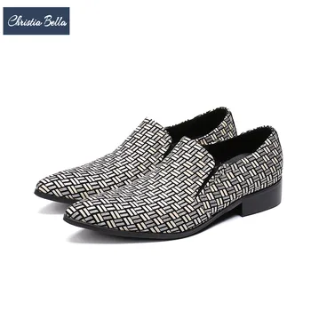 Christia Bella/ Брандираната мъжки обувки от естествена Кожа в Клетка в британския стил, мъжки обувки за Партита с остри пръсти, бизнес модела обувки без закопчалка