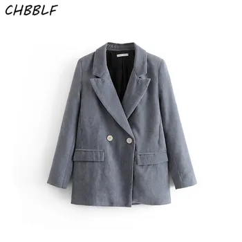 CHBBLF женски ретро вельветовый блейзър с джобове и два джоба с дълъг ръкав casaco женски костюм яке DFT2722