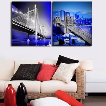 Ню Йорк е Черно-Бяла Фотография HD Печатна Живопис с маслени Бои на Бруклинския Мост Модерни Сгради Плакат За Дома Стената на Хола