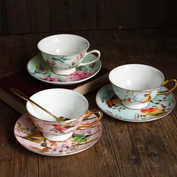 Английски пасторальный стил птица, цвете костен порцелан изискан следобеден чай чашата за кафе с блюдцем/чаша черен чай