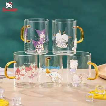 Аниме Hello Kitty Kuromi Cinnamoroll Стъклена Чаша Kawaii Sanrio Мультяшная Чаша Чаша За Сок Чаша За Напитки Хубава Чаша За Студена Напитка Подарък За Момичета