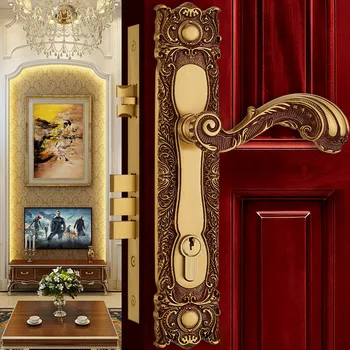 Модерен европейски Месинг Заключване За Врата, Брави За Входната Врата, Вратата Дръжката е От Златисто Дърво, Комплект Ключалки, Розово-Златни Брави За Спални, Една Стая