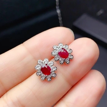 2021 нови ruby обеци-карамфил със скъпоценни камъни за жени, сребърни изискани бижута, натурален скъпоценен камък, истинско сребро 925 проба, подарък за парти, камък късмет