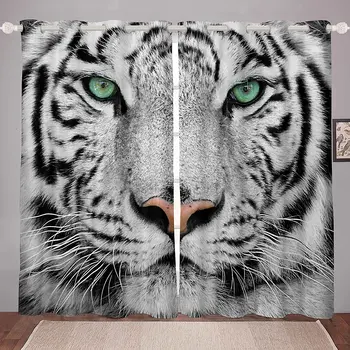 Белият Тигър Завеси С Шарките на Диви Животни Завеси на Прозореца на Панела за Деца и Възрастни В Стила на Дивата Природа Плътни Завеси 3D Сафари Котка Принт