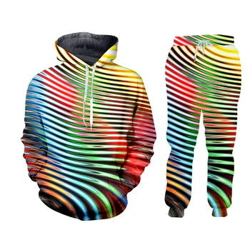 OGKB 2019 Мъжки/дамски цветен вълнообразни 3D печат, Директна доставка, Модни спортни облекла, hoody в стил хип-хоп и панталони, комплект от 2 толстовок