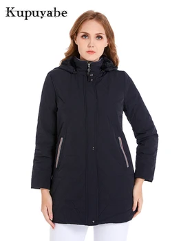 Дамски зимни памучен яке размер плюс KUPUYABE от коралов руно с качулка, памучен стеганая памучен яке, топло и ветрозащитное палто