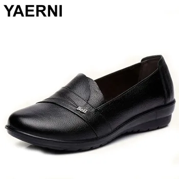 YAERNI/ големи размери 35-42, нови дамски обувки на плоска подметка, обувки от естествена кожа, с кръгли пръсти, удобни дамски обувки на равна подметка, дамски мокасини за почивка, обувки