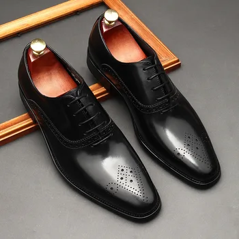 Италианските Мъже на Бизнес Официалната Обувки От Естествена Кожа, Оригинални Модела Обувки-Oxfords, Мъжки, Черни, Кафяви луксозни сватбени Ежедневни Обувки Дантела