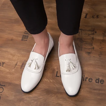 Есенна луксозна марка удобна за мъже социална обувки без връзки размер плюс 46 в класическа черно-бяла ивица с високо качество