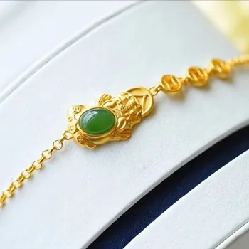 Новият натурален зелен Hotan или златната жаба блок гривна уникално древно златно craft дамски маркови бижута