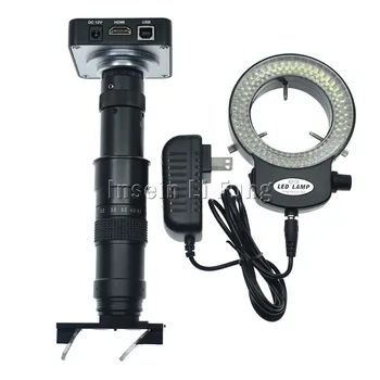 38MP 2K HDMI USB Видео Микроскоп, Камера + 3D Страничната линия Регулируема Голямо поле за 10X-180X Увеличение C-mount Обектив + led източник на светлина