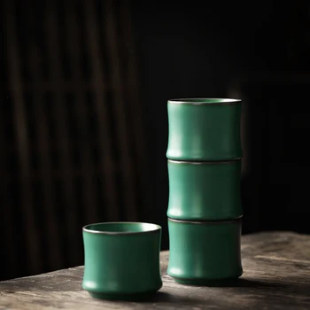 Креативна Чаена Чаша във форма на Бамбук, Уникални Керамични Чаши в Ретро стил, 120 мл, Керамична Чаша за Печене, Изящни Накити, комплект от 3
