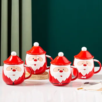 Коледна Чаша с Капак и Лъжица Стъклена Чаша За Закуска, Кафе Чай мляко и Млечни Чаши Чаши за Кафе Керамични Червени Regalos Personalizados Подаръци