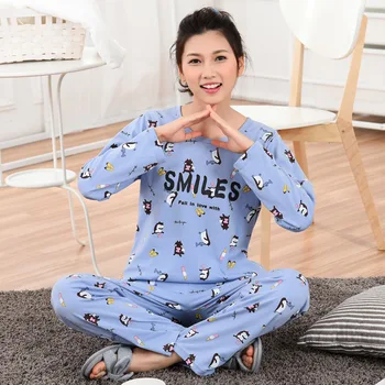 Дамски пролетно-есенни дамски пижами голям размер, нови пижами на едро, корейски удобни пижамные комплекти с дълъг ръкав, дамски пижами
