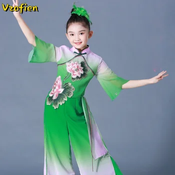 Традиционен Китайски Древен Народен Танцов Костюм Янко За Момичета, Класически Танцов Костюм с Чадър, Национално Рокля Ханьфу, Танцово Представяне