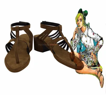 Обувки Jolyne Cujoh За cosplay на jojo ' s Bizarre Adventure 6 Обувки за Cosplay Jolyne Cujoh Кафяви Сандали за поръчка На Унисекс Всеки Размер