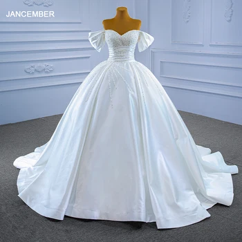 RSM67397 ново сватбена рокля 2021 сватбена бална рокля плюс размер в елегантна сватбена рокля с открити рамене с перли сватбена рокля сатен