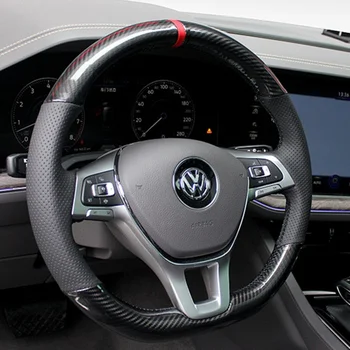 Направи си САМ Ръчно Бод от Въглеродни Влакна, Замшевая Кожена Покриване на Кормилното Колело за Volkswagen Touareg Sagitar Phteaon Tharu Passat