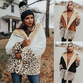 Дебели зимни дамски отличителни плюшени шевове леопардовое палто Женски дебели плюшени лоскутные с дълъг ръкав бутон яке палто женски
