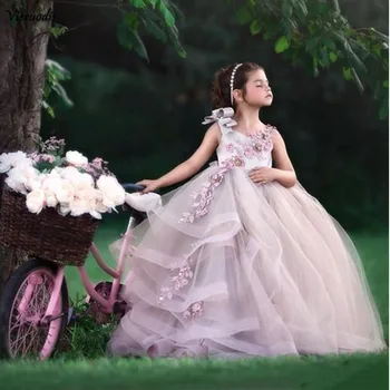 Последните рокля с цветя модел за момичета, истинска снимка, апликация на Принцеса, рокля без ръкави, с дължина до пода рокля с цветя модел за момичета