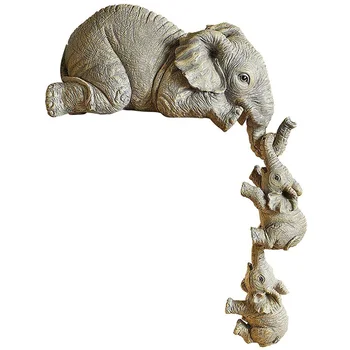 НОВ Слон Гледачка за употреба 3 бр. Подвижни Слон гледане на деца Фигурки с Майка си и Двете си Деца Смола Слон Скулптура у Дома
