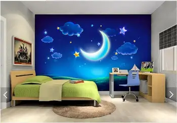 Индивидуални 3D 3d тапети и стенни тапети луна звезди мультяшные тапети мечтите си стенописи тапети 3D тапети за хола