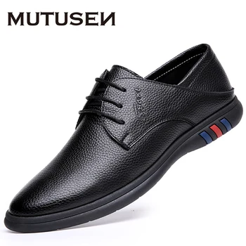 Мъжки кожени обувки, висококачествени лоферы, мъжки ежедневни ниски обувки 2022 г., бизнес модела обувки без закопчалка, мъжки обувки на плоска подметка, черни обувки