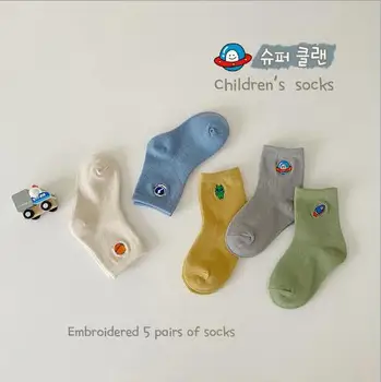 Детски чорапи на едро от 2021 пролет и есен обикновен мъжки чорапи с бродерия детски чорапи, бебешки чорапи-тръба