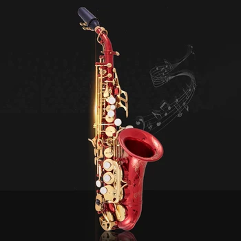 Абсолютно нов червен Bb професионален извити сопран саксофон позлатена повърхност не избледнява професионален тон сопран саксофон