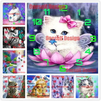 2021 5d диамантена живопис часовници домашни котки диамантена бродерия часовници сладък котка планински кристал, снимки на декорации на дома diamond игрален комплект