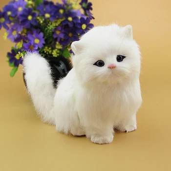 Имитация на бял котка от полиетилен и кожа модел котка забавен подарък за около 15 см х 10 см х 17 см