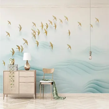 Златната птица елегантен минималистичен 3d диван спалня ТЕЛЕВИЗИЯ фон на стената професионално производство на стенопис по поръчка на фото тапет