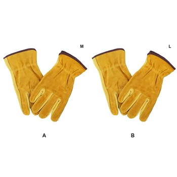 1 Чифт Двуслойни Кожени Ръкавици с Малък Отвор, Туристически Топлоустойчива Заваръчни Ръкавици за Защита на Ръцете, Градинарство, L