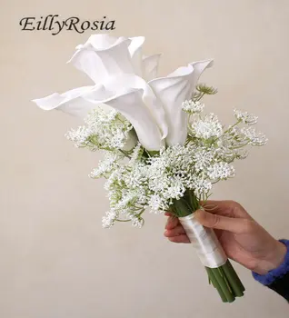 Эйллирозия Бяла Кала Букет Изкуствени Цветя в ръце, за Шаферки Булчински Букет Ramo Damas de Honor