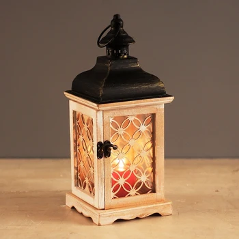 Класически Дървен Ретро Марокански Декор Свещници Обетное Желязо Стъкло Висящ Свещник Свещ Фенер Вечерни Сватбени Декорации