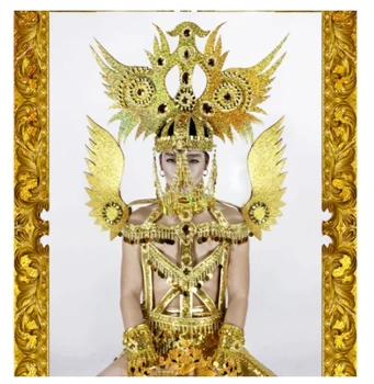 Златни Криле на Златен костюм на бога на Слънцето Нощен клуб DS Танцов Екип секси мъжки костюм робот концерта облекло бар подиума кърпа, за да се изяви