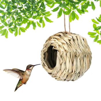 Сферична През Цялата Устата Bird ' S Nest Птичья Клетка С Естествена Трева Клетка За Яйца Птичи Къща Открит Декоративна Оплетка Окачен Гнездо На Папагал