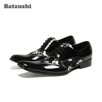 Batzuzhi/ Луксозни мъжки официални вечерни обувки на плоска подметка; вечерни кожени мъжки модел обувки; реколта метални обувки с остър пръсти; Chaussure Homme!
