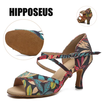 HIPPESUES/Нови Професионални Обувки за латинските танци за жени/Момичета/Дамски Обувки за танго и салса обувки с високи токчета за танци в Помещението, Сатенени Обувки за танци за момичета