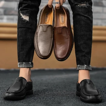 Мъжки обувки, Пролетно Нова мъжки ежедневни обувки, универсална кожена обувки, мъжки кожени модни обувки, мъжки кожени обувки в стил ретро