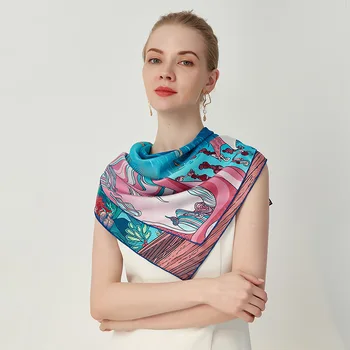 Нова есенно-зимния 21 двупосочен шал от коприна кепър лента през смесени цветове с принтом, квадратен шал 16 мм 90 см