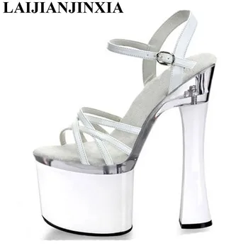 LAIJIANJINXIA/дамски обувки на висок ток, сандали с отворени пръсти, дамски сандали на платформа и висок ток, 18 см, танцови обувки с катарама